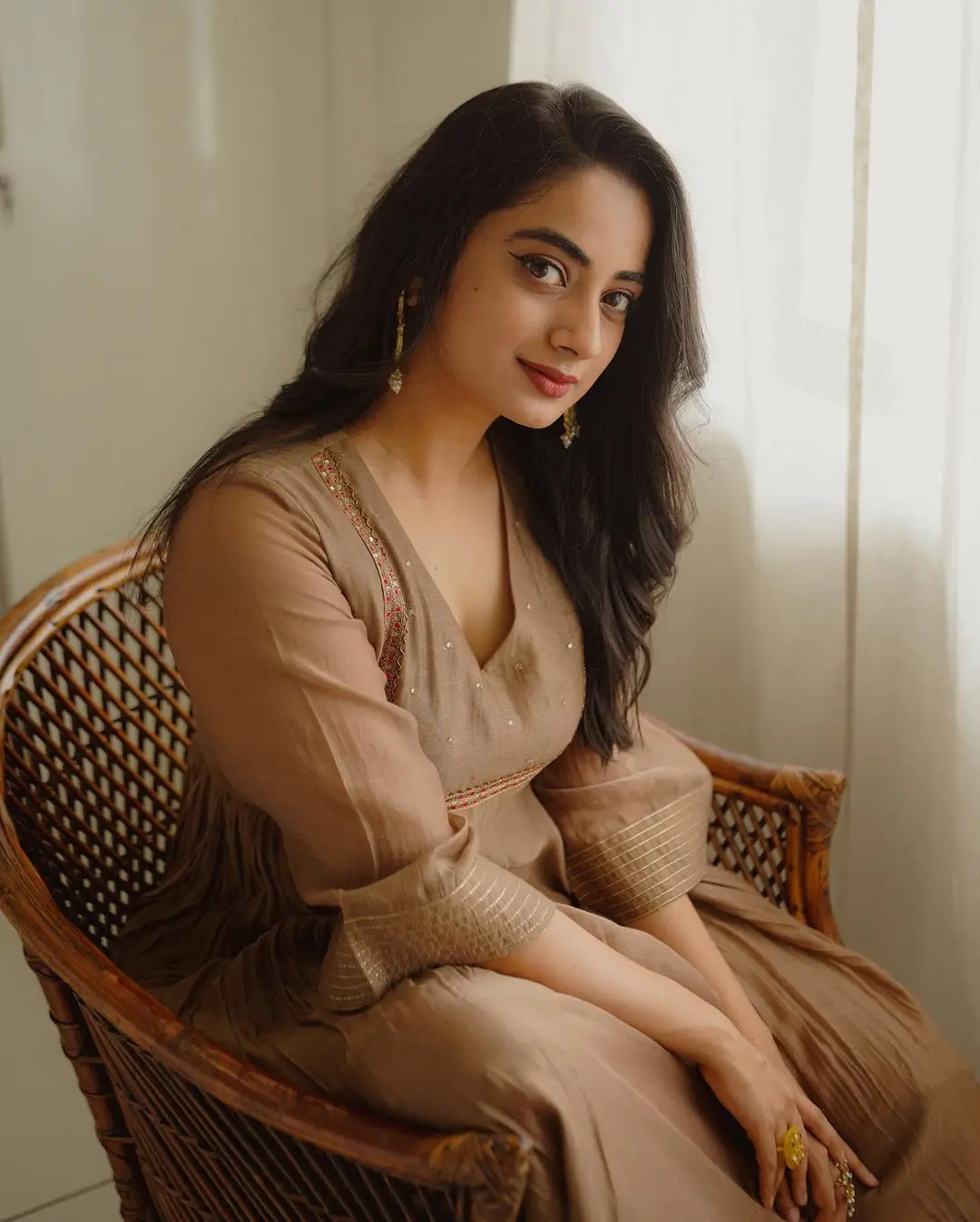 Namitha Pramod Wearing Beautiful Earring Grey Dress